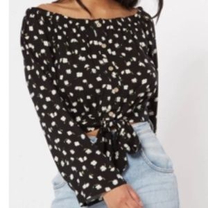 Black Floral Off The Shoulder Tie Front Top